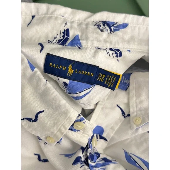 Polo Ralph Lauren Mens Sailboat Polo Bear Print Short Sleeve Shirt White 2TG NWT - Picture 9 of 9